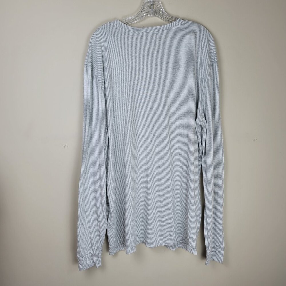 Marine Layer Peralta MicroModal Stripe Henley Gray Long Sleeve L - Picture 3 of 11